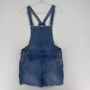 Madewell Adirondack Short Overalls Women's L Dawkins Wash Blue Denim 3in inseam